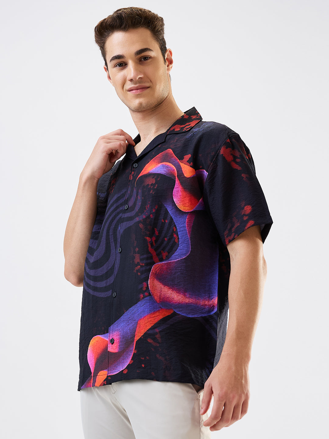 Spykar Black Relaxed Fit Printed Half Sleeve Shirt For Men