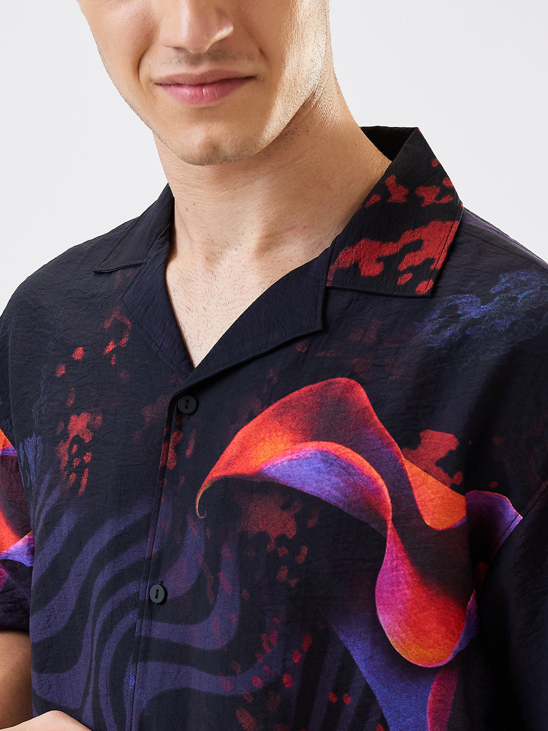 Spykar Black Relaxed Fit Printed Half Sleeve Shirt For Men