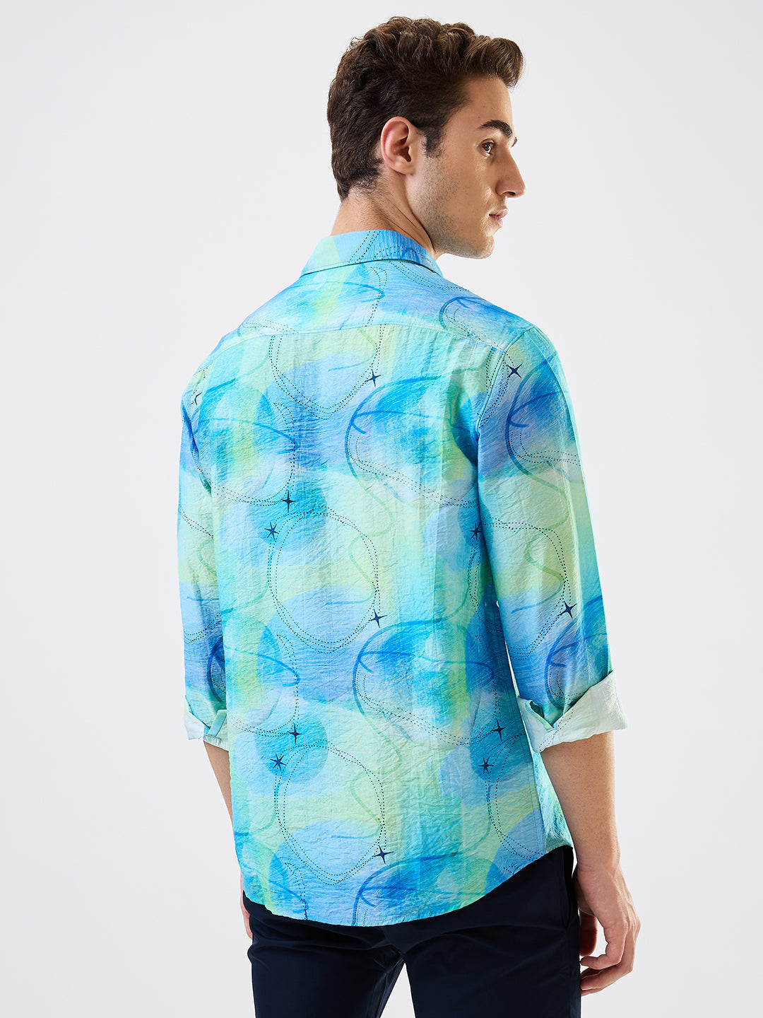 Spykar Blue Slim Fit Printed Full Sleeve Shirt For Men