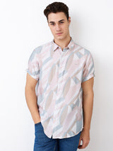 Men Shirt Print Pink Slim Fit
