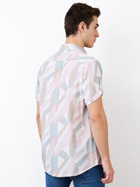 Men Shirt Print Pink Slim Fit