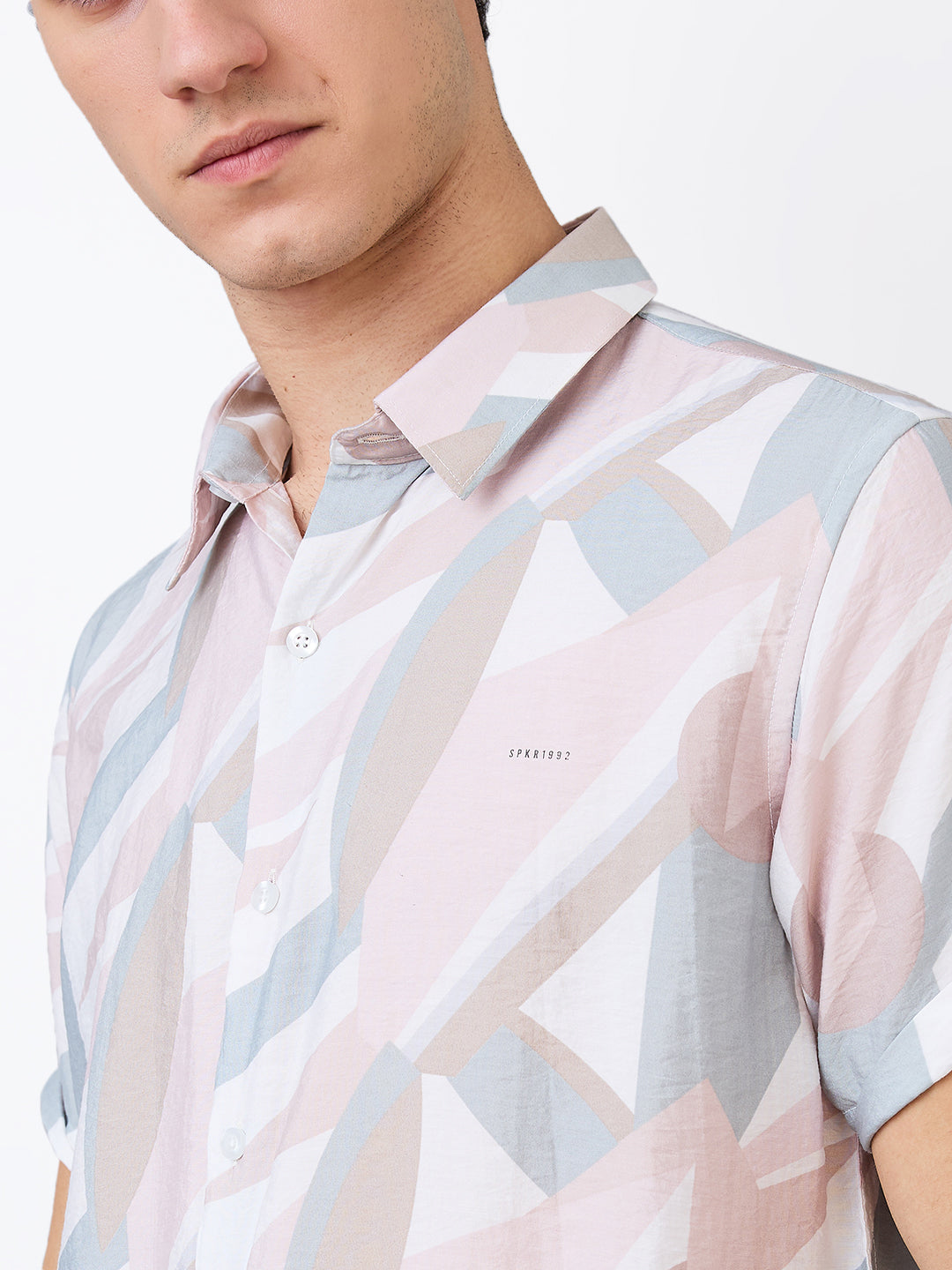 Spykar Pink Slim Fit Printed Half Sleeve Shirt For Men