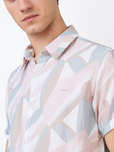 Men Shirt Print Pink Slim Fit