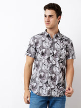 Men Shirt Print Grey Slim Fit