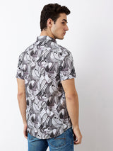 Men Shirt Print Grey Slim Fit