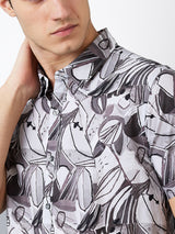Men Shirt Print Grey Slim Fit