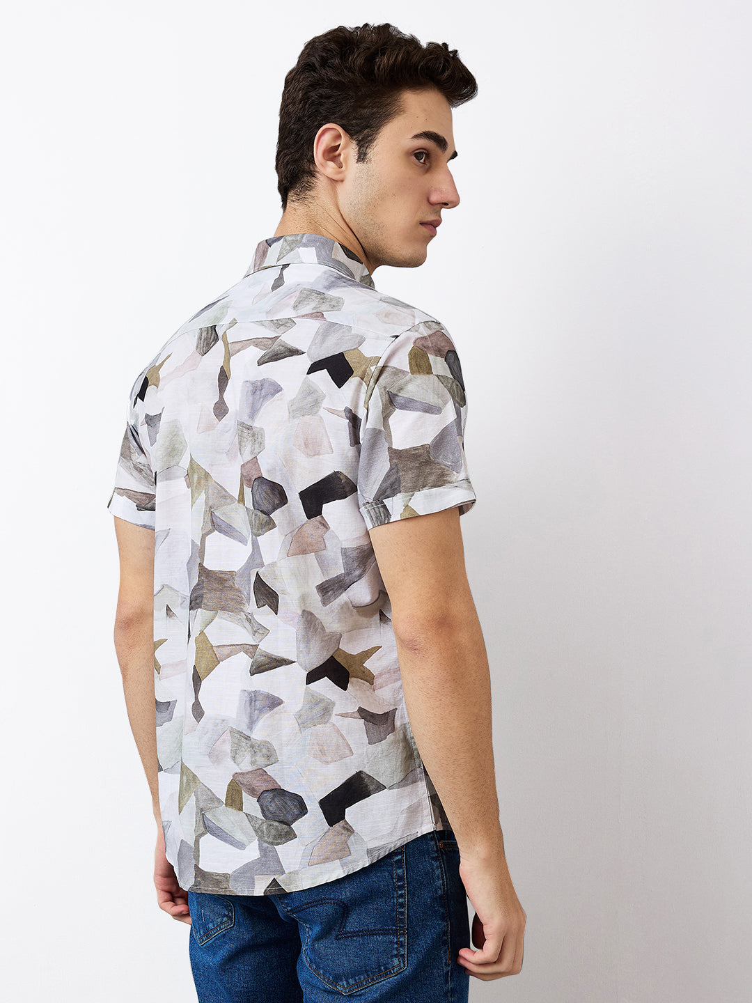 Spykar Green Slim Fit Printed Half Sleeve Shirt For Men