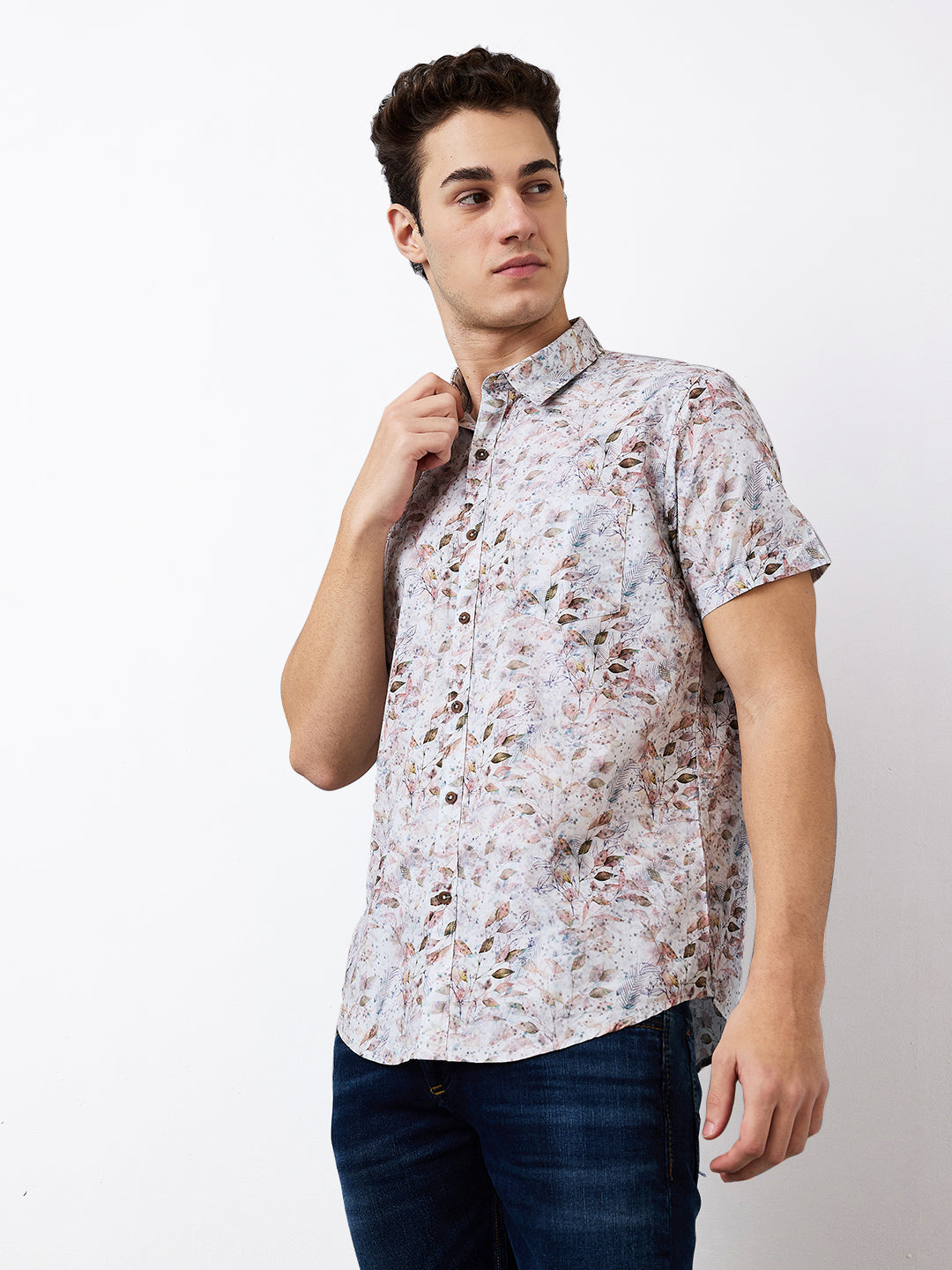 Spykar Pink Slim Fit Printed Half Sleeve Shirt For Men