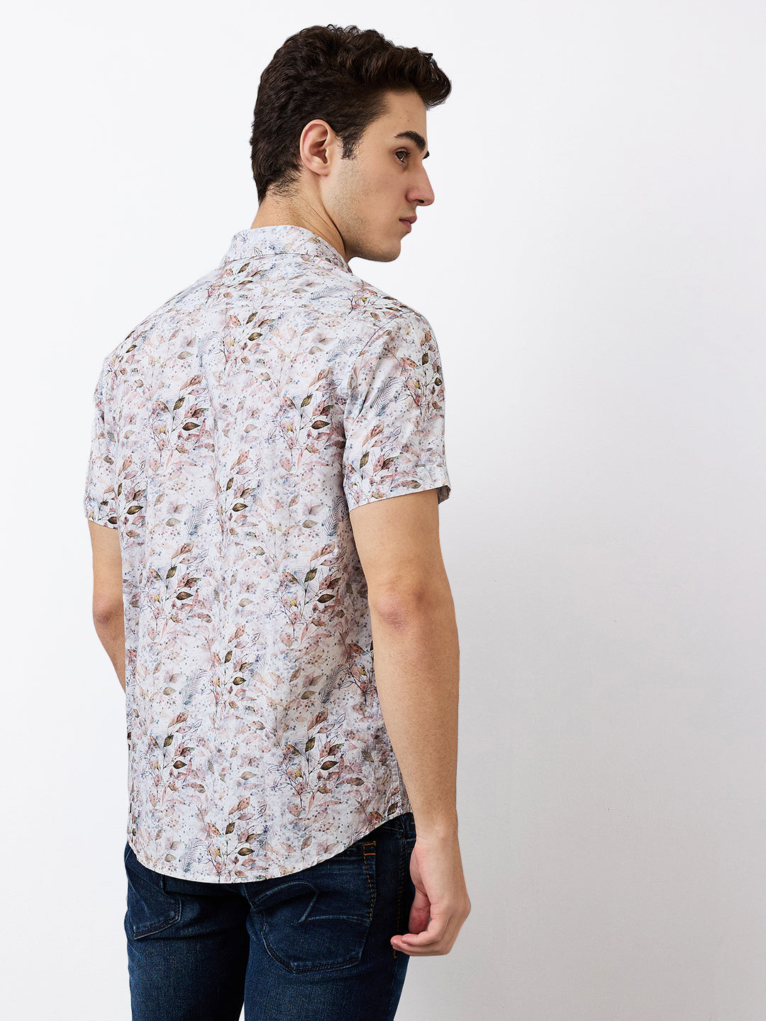 Spykar Pink Slim Fit Printed Half Sleeve Shirt For Men