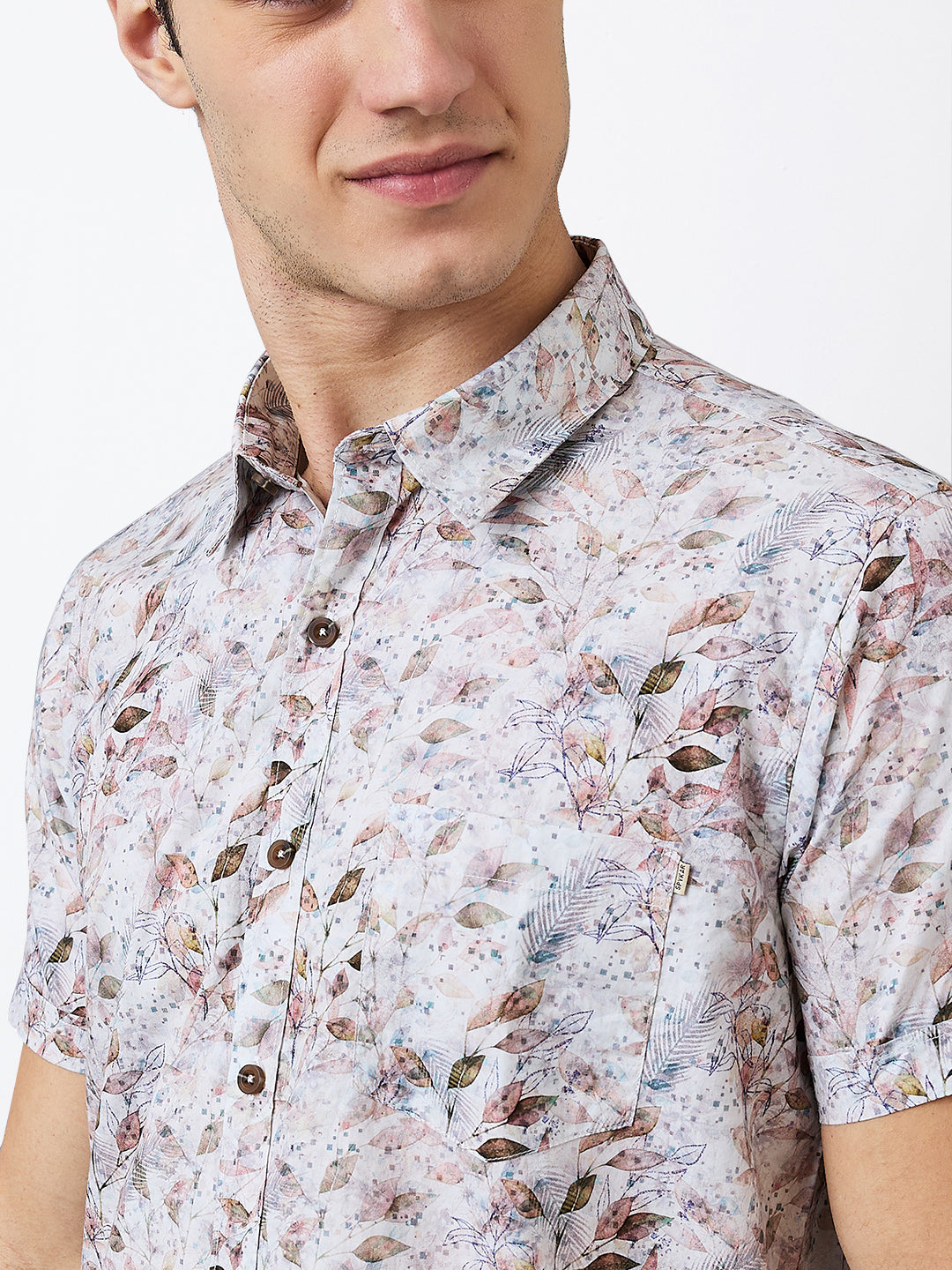 Spykar Pink Slim Fit Printed Half Sleeve Shirt For Men