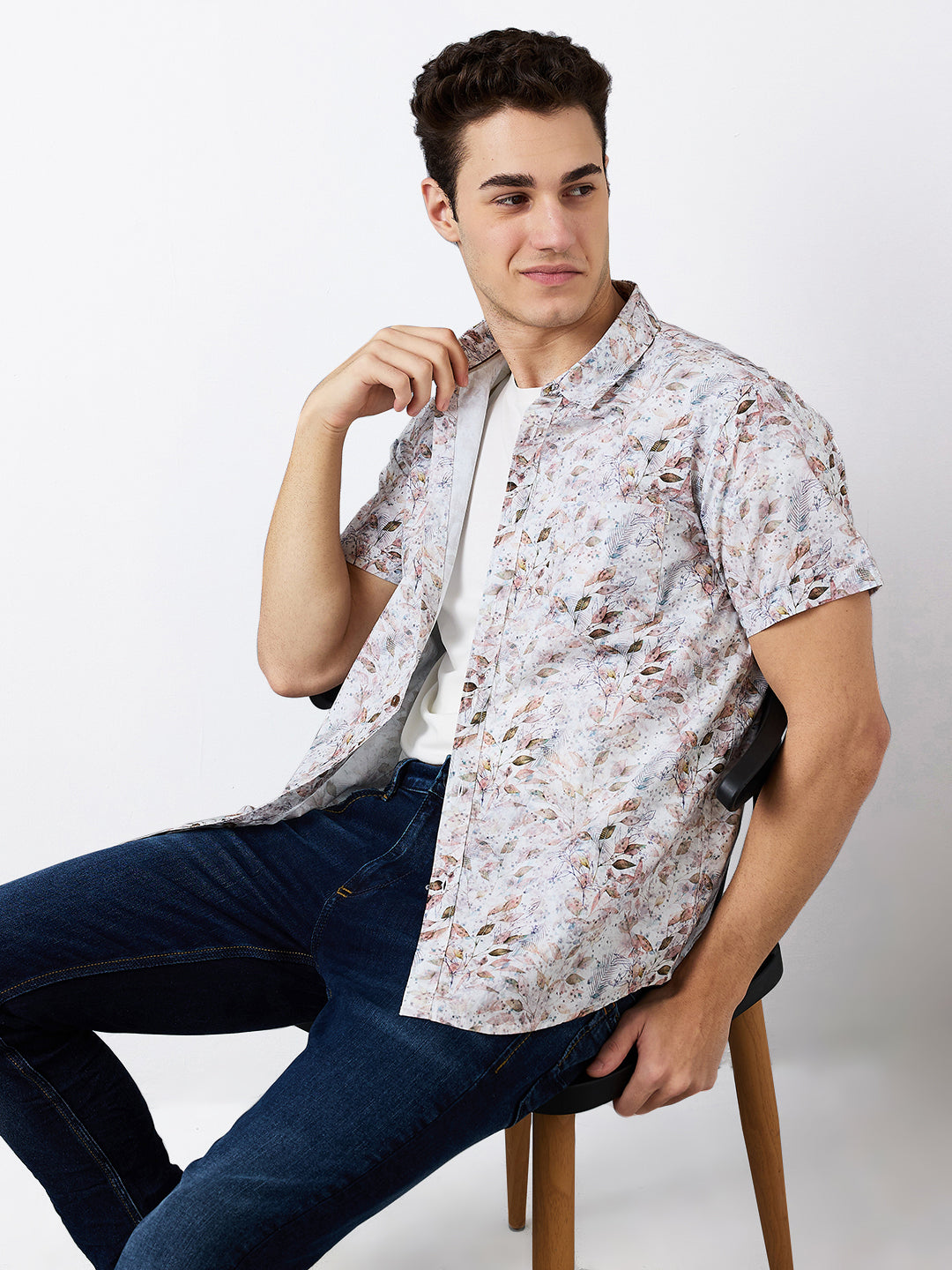 Spykar Pink Slim Fit Printed Half Sleeve Shirt For Men