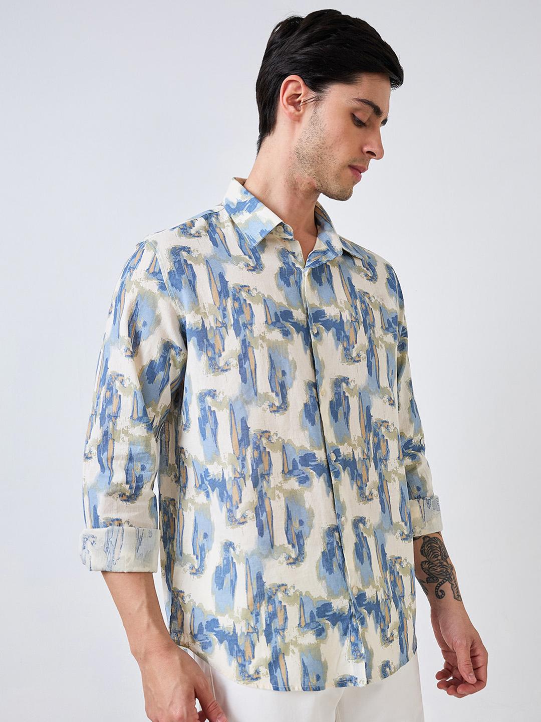 Men Blue Full Sleeves Slim Fit Printed Shirt