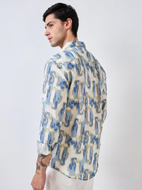Men Blue Full Sleeves Slim Fit Printed Shirt