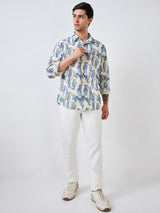 Men Blue Full Sleeves Slim Fit Printed Shirt