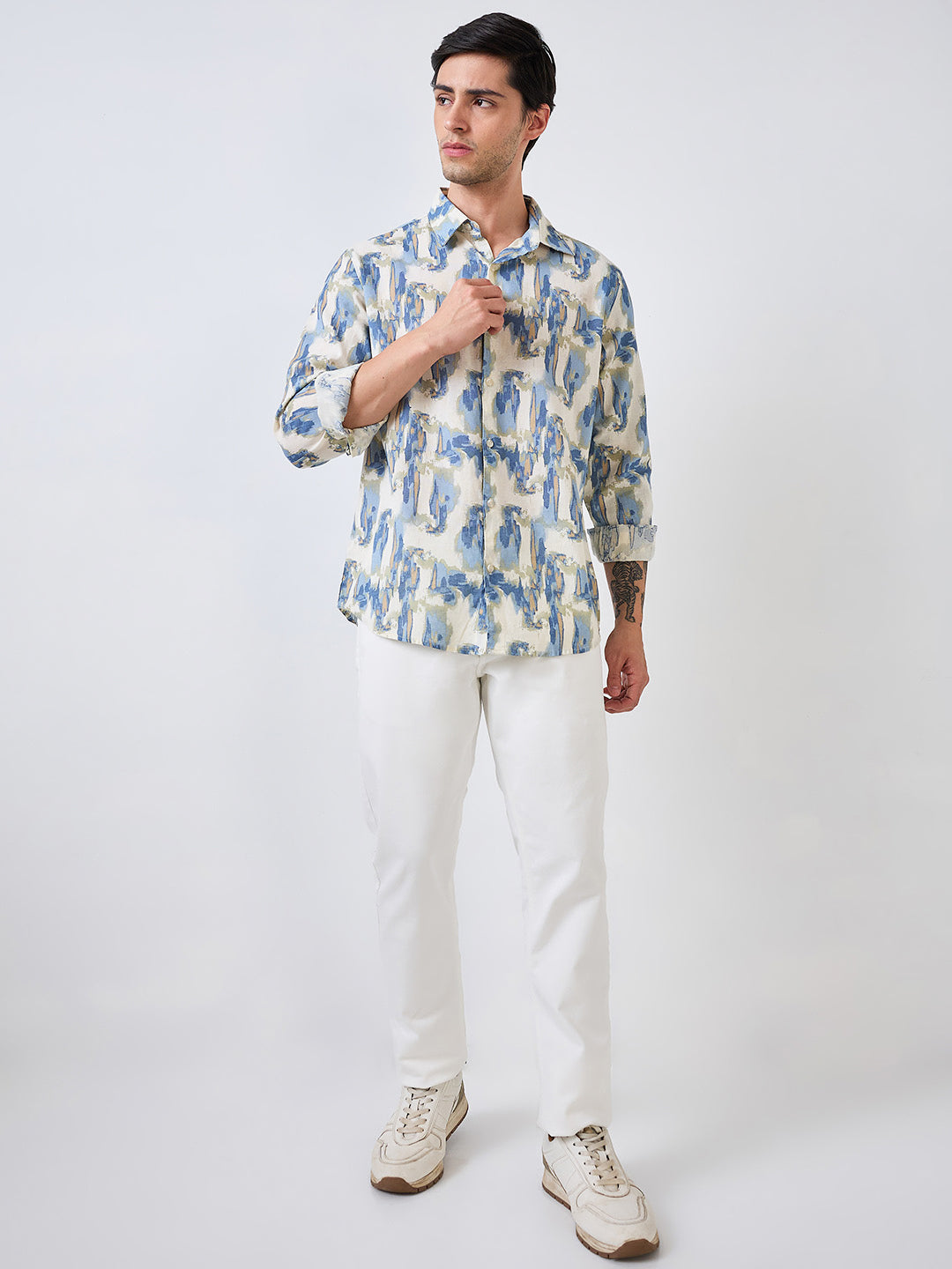 Men Blue Full Sleeves Slim Fit Printed Shirt