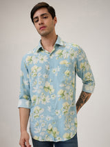 Spykar Slim Fit Blue Printed Casual Shirt For Men