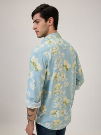 Spykar Slim Fit Blue Printed Casual Shirt For Men