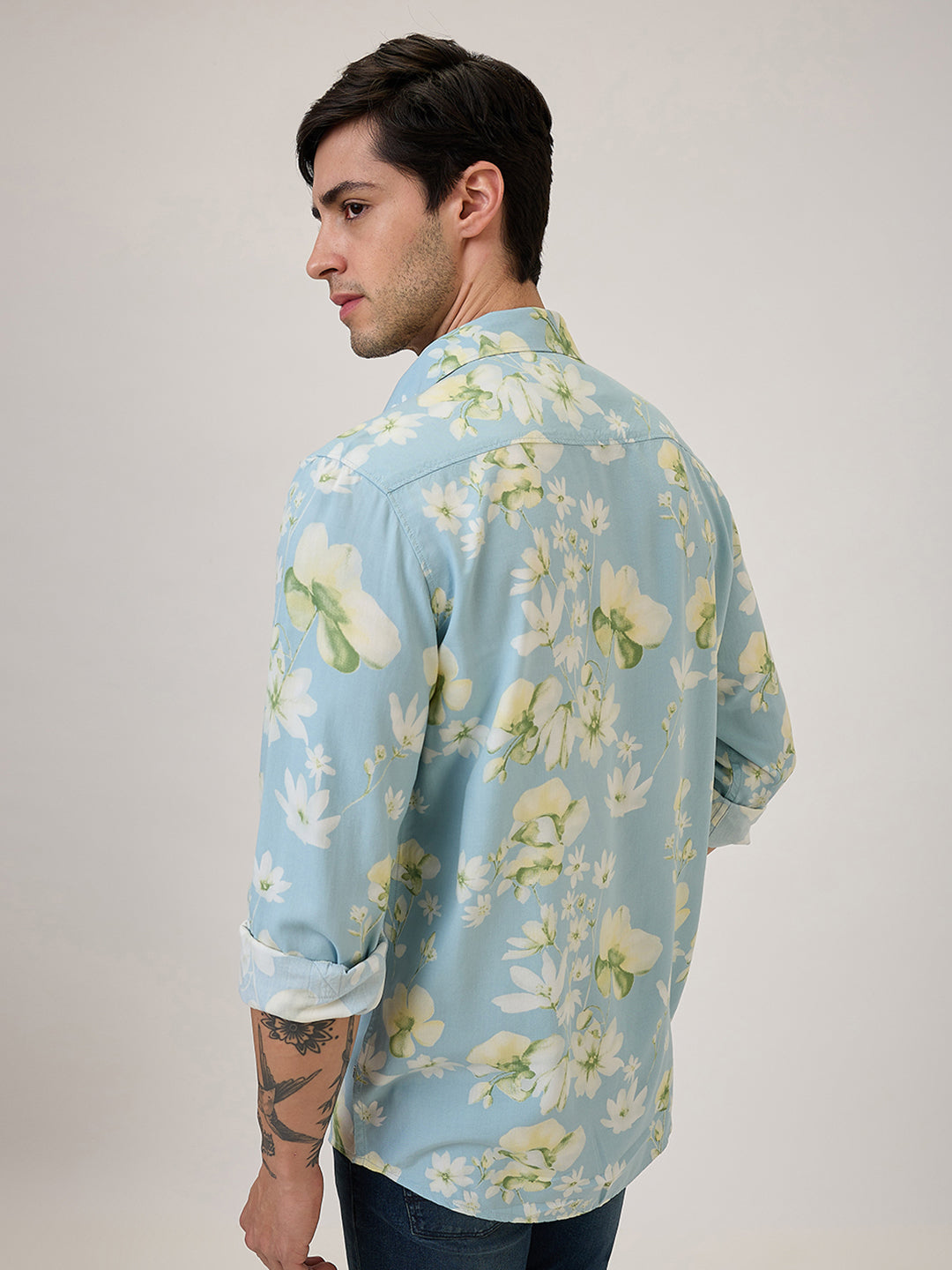 Spykar Slim Fit Blue Printed Casual Shirt For Men