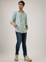 Spykar Slim Fit Blue Printed Casual Shirt For Men