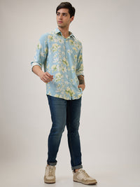 Spykar Slim Fit Blue Printed Casual Shirt For Men