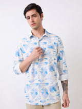 Men Shirt Print White Slim Fit