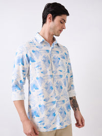 Men Shirt Print White Slim Fit
