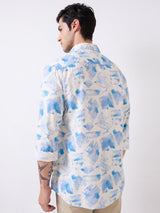 Men Shirt Print White Slim Fit