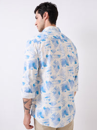 Men Shirt Print White Slim Fit