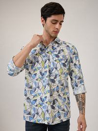Spykar Slim Fit Grey Printed Casual Shirt For Men