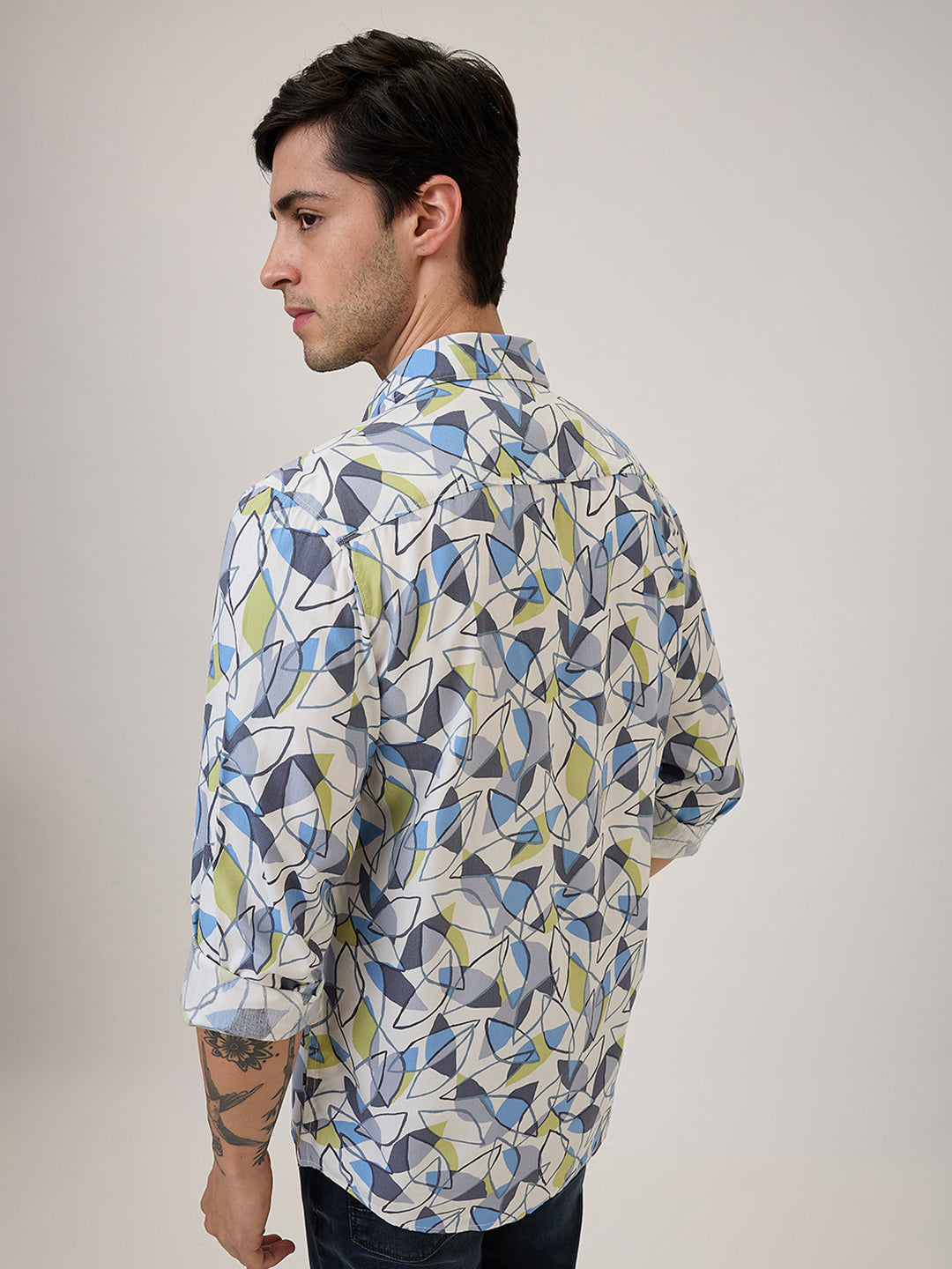 Spykar Slim Fit Grey Printed Casual Shirt For Men
