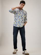 Spykar Slim Fit Grey Printed Casual Shirt For Men