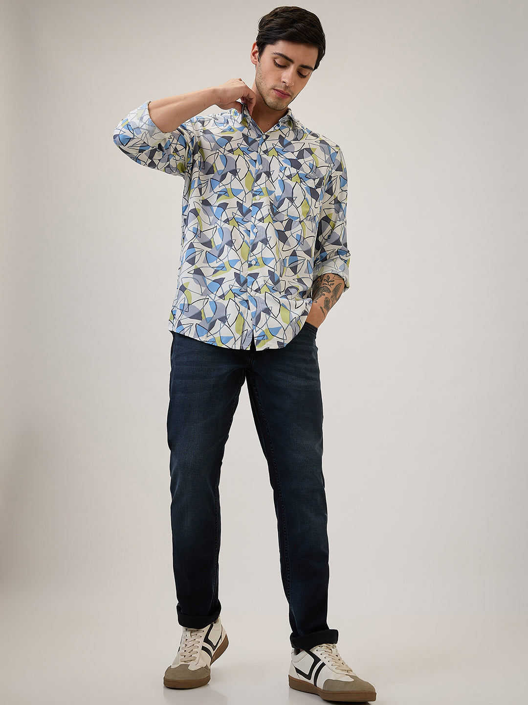 Spykar Slim Fit Grey Printed Casual Shirt For Men
