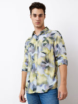 Men Shirt Print Blue Slim Fit