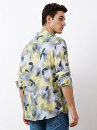 Men Shirt Print Blue Slim Fit
