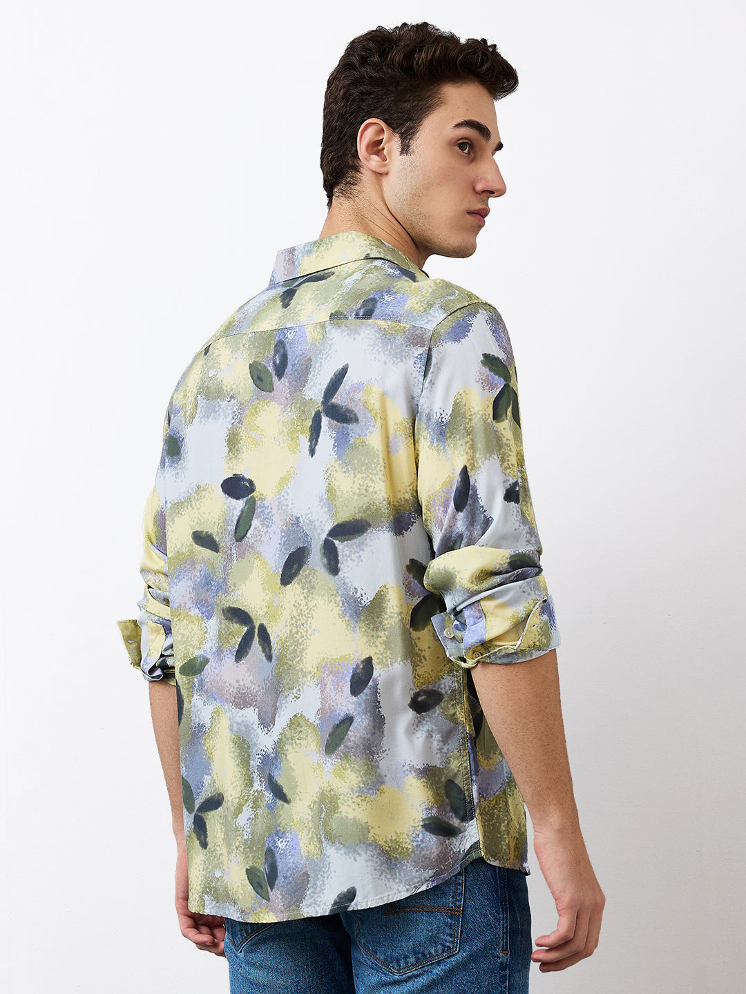 Men Shirt Print Blue Slim Fit