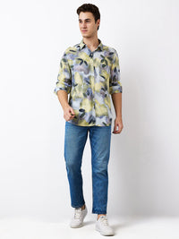 Men Shirt Print Blue Slim Fit