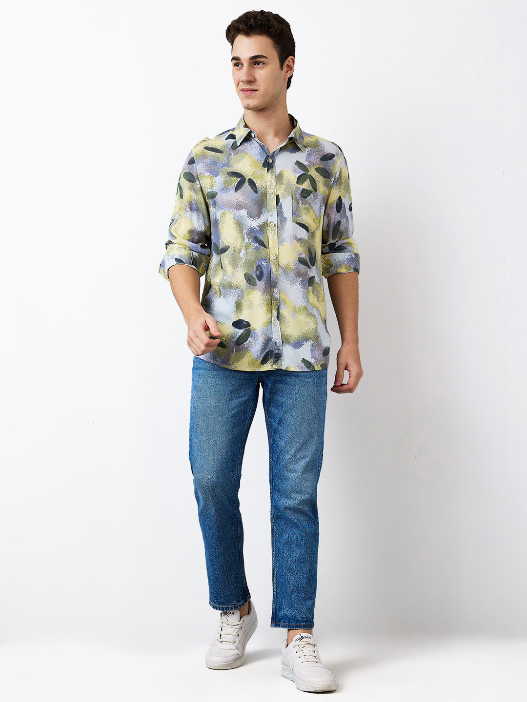 Men Shirt Print Blue Slim Fit