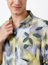 Men Shirt Print Blue Slim Fit