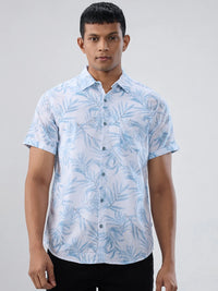 Men Shirt Print Blue Regular Fit