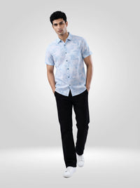Men Shirt Print Blue Regular Fit