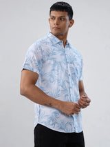 Men Shirt Print Blue Regular Fit