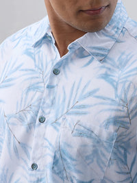 Men Shirt Print Blue Regular Fit