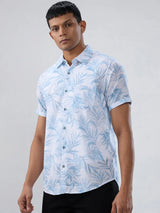 Men Shirt Print Blue Regular Fit