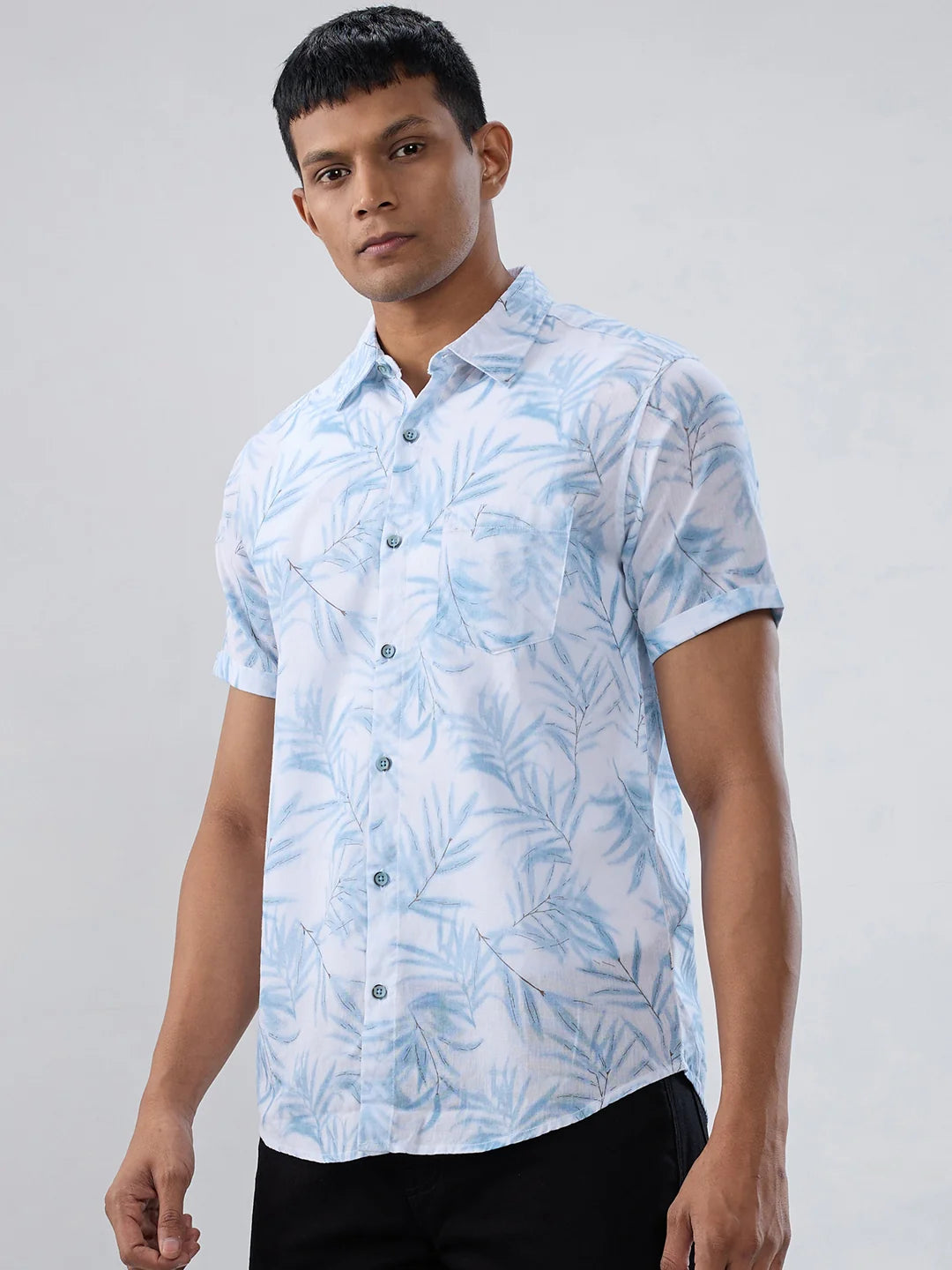 Men Shirt Print Blue Regular Fit