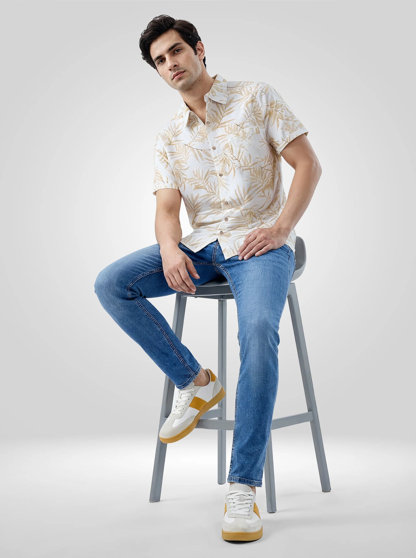 Men Shirt Print Beige Regular Fit