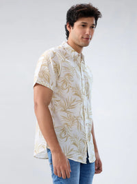 Men Shirt Print Beige Regular Fit