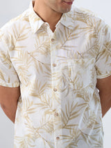 Men Shirt Print Beige Regular Fit