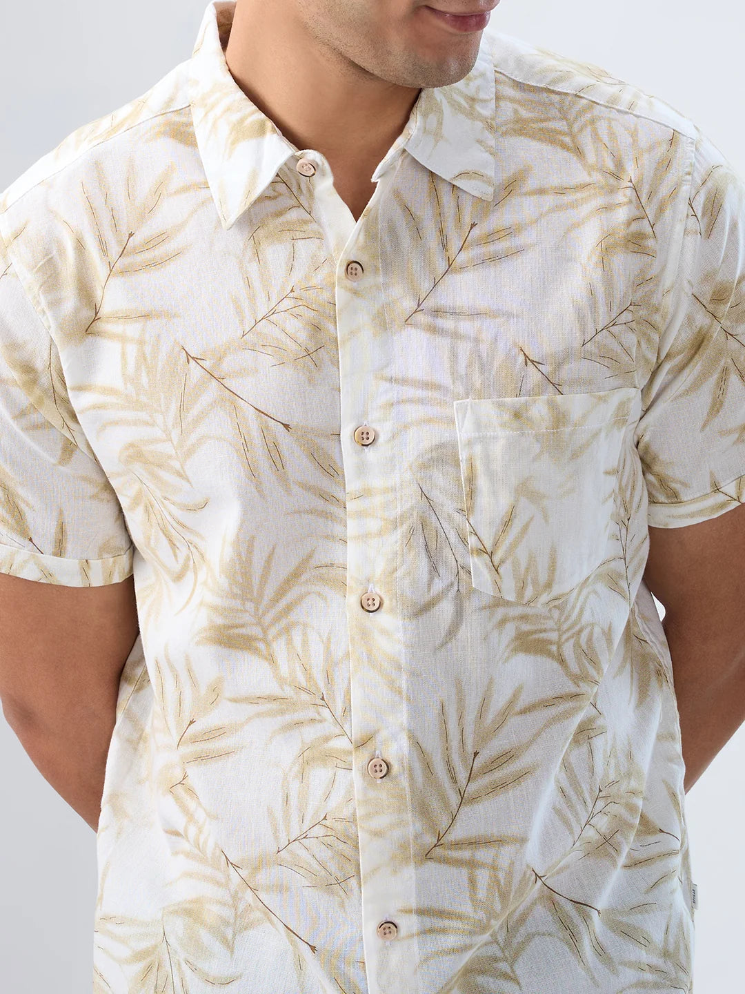 Men Shirt Print Beige Regular Fit