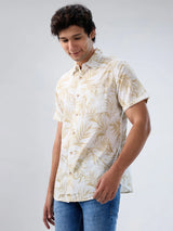 Men Shirt Print Beige Regular Fit