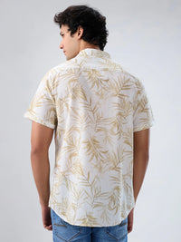 Men Shirt Print Beige Regular Fit